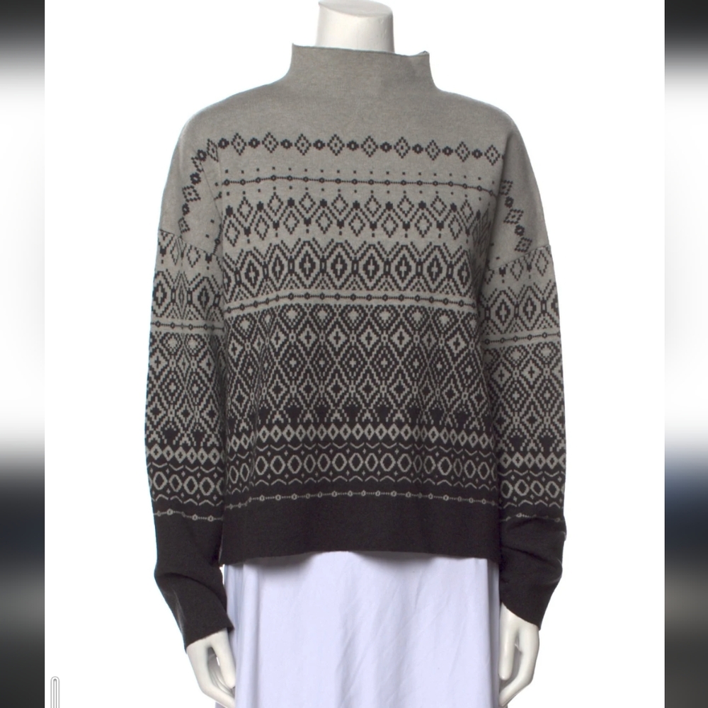 JOIE  Fair Isle Geometric Abstract Pattern Mock Neck  Sweater M